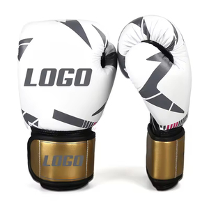 Guantes de Boxeo MMA Profesionales con Logotipo Personalizado, Blancos, Negros y Dorados, de Cuero con Cierre, Transpirables, para Entrenamiento - Product Image 1