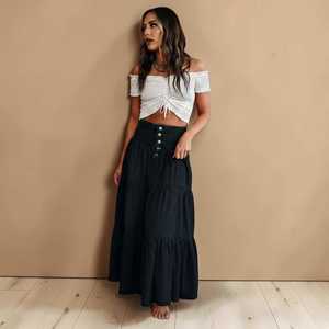 Women's <b>Denim</b> <b>Knee</b>-<b>Length</b> <b>Skirt</b> A-Line Ruffle Button Front Regular Fit Solid Color Casual Winter Knitted Waist Washed Cotton - Product Image 6