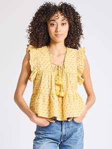 Chemisier d'été sans manches en coton à imprimé floral bohème pour femme, col en V, avec franges et volants, vente en gros - Product Image 4