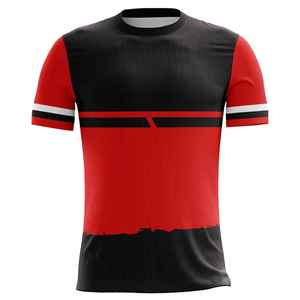 Maillot de football personnalisé pour homme, noir et rouge, à manches courtes, col rond, anti-humidité, ajusté, en polyester - Product Image 6