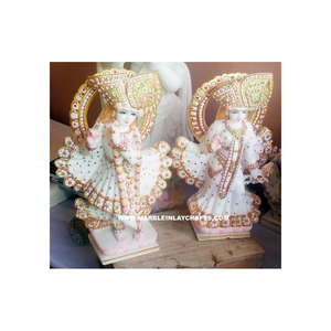 ประติมากรรมหินอ่อนสีขาว Radha krishna ที่มีความทนทานที่ดีที่สุดคุณภาพสูงและพื้นผิวมันวาวสำหรับตกแต่งบ้านและวัด - Product Image 1