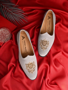 Asken Atelier Premium <b>Velvet</b> Embroidered <b>Men's</b> <b>Loafers</b> Closed Toe Slip-On Wedding Shoes Genuine Leather Lining Cushioning Soft - Product Image 1