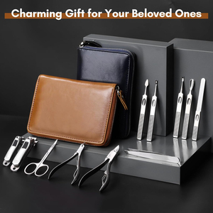 Juego Profesional de Manicura y Pedicura de Acero Inoxidable, el Mejor Kit de Uñas para Hombre, Herramienta de Cuidado Personal con Estuche de Viaje de Cuero Marrón - Product Image 6