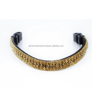 Bandeau de tête pour cheval en cuir de qualité supérieure, forme en V profond, incrustation de cristaux à cinq rangées, boucles à changement rapide, convient aux bridons anglais, bandeau de tête de course - Product Image 6