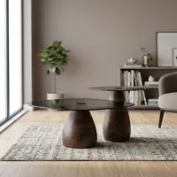 Table basse ronde moderne faite à la main avec plateau et base en bois, design emboîtable, mobilier minimaliste pour salon SUNWOODD EXPO
