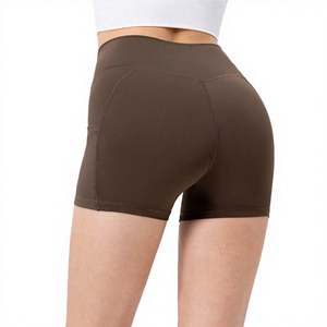 Shorts de vélo marron taille mi-haute pour femme, personnalisables, avec poches, respirants, en polyester/nylon tricoté, coupe sportive, élastique uni - Product Image 2