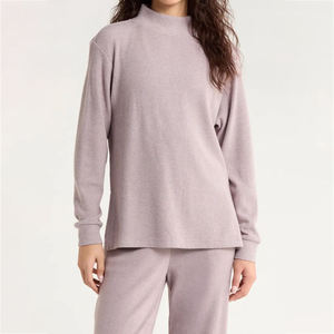 Women's Lilac Mock Neck Oversized Knit Sweater <b>Drop</b> Shoulder Long Sleeve Casual Pullover Loose Fit Soft Cozy Ribbed Cotton Blend - Product Image 1
