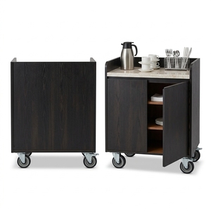 Modern Kitchen Cart With Wheels Dark Wood Finish 2 <b>Shelves</b> Portable Storage Cabinet - Product Image 1