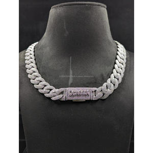 Luxury <b>Iced</b> <b>Out</b> Cuban Link <b>Chain</b> Necklace VVS Moissanite Diamond Pave Setting 925 Sterling Silver Hip Hop Jewelry For Men - Product Image 1