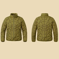 Blouson matelassé tendance motif toile d'araignée pour homme, noir brillant, manteau d'hiver, streetwear Y2K, vente en gros personnalisée, blousons matelassés pour homme