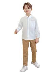 Back-to-School Season Kids' Long Sleeve White Shirt Fashionable School Uniform Shirt Unisex Single Pocket Style 100% Cotton - Product Image 3