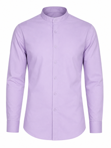 Camisa de Hombre Manga Larga, Color Morado Sólido, Popelina, Cierre de Botones, Estilo Casual Elegante, Corte Regular - Product Image 1