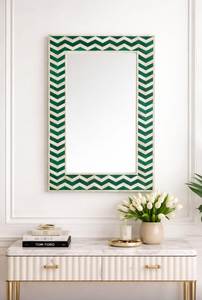 Rectangular Art Deco Wall <b>Mirror</b> With Black And <b>White</b> Striped Frame Decorative Wooden Design 4.0 Mm Thickness - Product Image 2