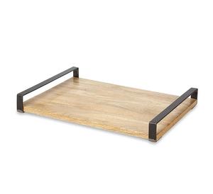 Plateau de rangement et de service en bois moderne avec poignées métalliques robustes, design plat durable, idéal pour la cuisine, la salle à manger et la décoration intérieure - Product Image 1