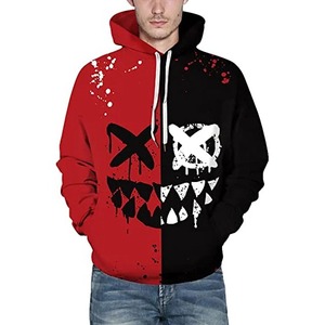 Sweat à capuche pour homme noir et blanc à imprimé crâne, style punk, sublimation, coupe classique, en polyester tricoté, pour l'automne - Product Image 3