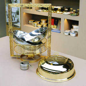 ถาดอุ่นอาหารสแตนเลสสีทองหรูหรา ถาดอุ่นอาหารสำหรับจัดเลี้ยงสีทอง เครื่องอุ่นอาหารบุฟเฟ่ต์สีทอง - Product Image 5
