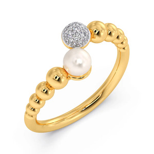 Bague de luxe en or 14 carats avec accent perlé et diamants, sertie de diamants ronds taille brillant - Product Image 1