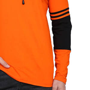 Men's Orange Hooded Long Sleeve Pullover Knitted <b>Sweatshirt</b> With <b>Black</b> Accents Casual Summer Wear Breathable Fit - Product Image 2