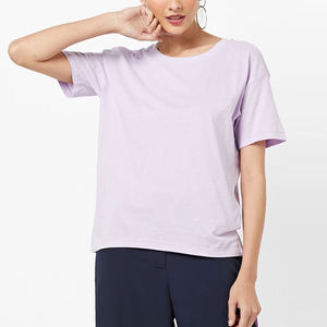 Women's Lavender O-Neck Short Sleeve Loose Fit Cotton T-Shirt Casual Solid Color Breathable Jersey <b>Top</b> - Product Image 6