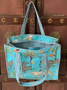 Sac fourre-tout en coton indien imprimé à la main, couleur unie, pour femme, avec fermeture éclair et chaînes, portable, été, automne, plage - Product Image 2