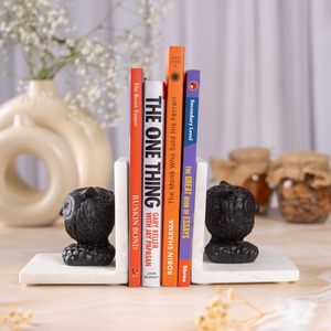 Serre-livres de luxe en marbre blanc, créatifs, en résine, en forme de hibou noir, supports de livres robustes en pierre pour la décoration de la maison et du bureau - Product Image 3