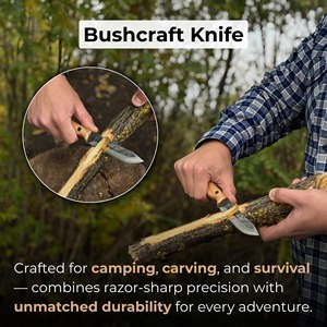 Bushcraft <b>Knife</b>, Hand Forged 52100 Carbon Steel, Survival Tool, Wood <b>Carving</b> <b>Knife</b> with Leather Sheath | Perfect gift - Product Image 4