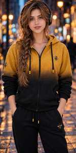 ONETEN APPARELS Women's Navy Blue <b>Cropped</b> Turtleneck Hoodie Wide Leg <b>Joggers</b> Set Full Sleeve Print Streetwear Tracksuit Loose - Product Image 4
