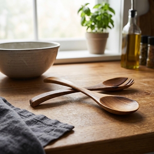 Utensilios de Cocina Ecológicos y Duraderos de Madera de Suar de Grado Alimenticio, Color Marrón Claro Natural, Cucharas para Ensalada Hechas a Mano, Nuevas - Product Image 2