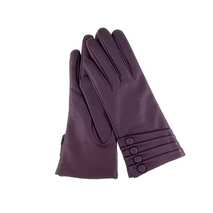 Gants de conduite en cuir pour femmes, à doigts entiers, chauds pour l'hiver, avec manchette longue et détail boutonné - Product Image 3