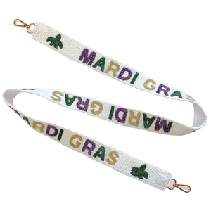Mardi Gras personnalisé or blanc perles de rocaille sac sangles 'crochet Em cornes' accessoire à la mode perlé sac à main sangle - Product Image 1