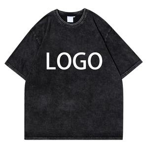 T-shirt personnalisé avec logo pour homme, en coton délavé vintage, coupe oversize, style hip-hop, manches courtes, avec design graphique personnalisé - Product Image 3