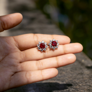<b>Ruby</b> Flower Pendant <b>Necklace</b> with Diamond Accents 925 Silver Classic Womens Fine Jewelry for Anniversary Wedding Gift - Product Image 5