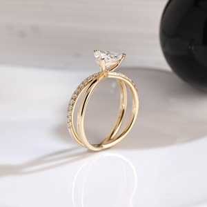 Luxury 1.01CT Trillion Cut Diamond Crossover Dual Band <b>Ring</b> Lab Grown 14K Yellow Gold for Proposal Gift Jewelry For Wedding - Product Image 3
