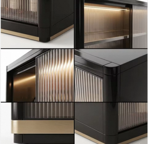 Armoire à vin en teck moderne Argmac, design durable et écologique avec trois compartiments pour la maison et les espaces de détente - Product Image 2
