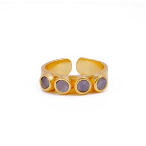 Anillos de Banda de Latón con Ojo de Gato Beige y Múltiples Piedras, Chapados en Oro, Hechos a Mano, Ajustables, con Piedras Preciosas de Moda - Product Image 5
