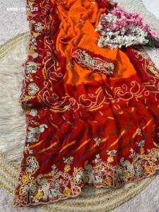 Good Quality Peliya with Bandhani Print & Butti & Multi-Cording Motif-work C-Pallu <b>Saree</b>-Running <b>Blouse</b> Supplier from Surat - Product Image 3