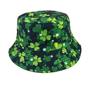 Sombrero tipo pescador unisex, estampado de trébol verde y blanco, algodón y lino, informal, primavera, verano, para adultos - Product Image 4