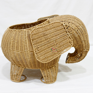 Eco Friendly Handwoven Plastic Modern Elephant Laundry <b>Hamper</b> Storage <b>Basket</b> - Product Image 1