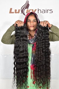 Bouncy Curly Indian Remy Virgin <b>Human</b> <b>Hair</b> <b>Weave</b> Bundle Natural Dark Color Black Deep Wave Spring Curl Full Volume Double Drawn - Product Image 2