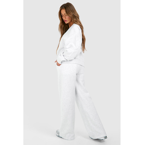 Ensemble de survêtement en coton blanc pour femme, coupe ample, pantalon de survêtement long et veste boutonnée, tenue décontractée pour le printemps avec poches latérales - Product Image 6