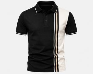 Mens Contrast Panel Polo Shirt Modern Stripe Design Short Sleeve Premium Pique Polo Shirt OEM ODM Supplier - Product Image 1