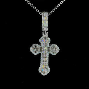 Collier pendentif croix serti de diamants en argent sterling 925 avec diamant Moissanite VVS, bijoux de luxe Hip Hop - Product Image 1