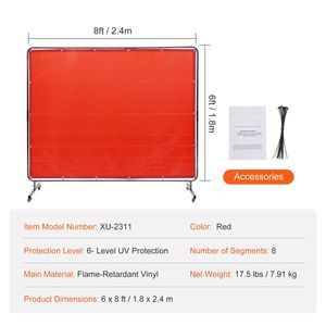 Schermo di Protezione per Saldatura in Vinile Ignifugo 6 X 8 con 4 Ruote Girevoli, 2 Pezzi di Protezione per Saldatura in Vinile Ignifugo - Product Image 4