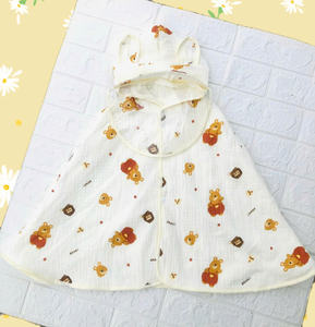 Couverture à capuche en mousseline tissée pour bébé, motif dessin animé, très populaire, imprimé fruits et animaux mignons, respirante, absorbante, en coton doux - Product Image 5