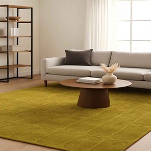 Alfombra de Lana Verde Oliva Hecha a Mano con Diseño Geométrico Ovalado Moderno, Minimalista, para Sala de Estar, Dormitorio, Alfombra Personalizada, Decoración del Hogar - Product Image 1