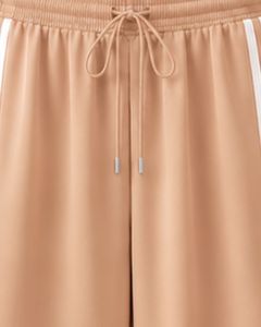 Manufacturer Custom Beige Wide Leg <b>Track</b> Pants With White Side Stripes Women Casual Loose Fit Elastic Waist Streetwear Jogger - Product Image 6