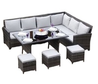 Ensemble de canapés de jardin extensibles modernes en rotin tressé haute performance avec plateau en verre pour usage extérieur DL