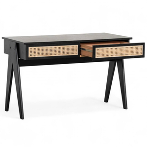 Mesa Consola de Estilo Minimalista con Dos Cajones, Madera de Teca Sólida, Acabado Negro Ratán, Ideal para Decoración del Hogar - Product Image 3