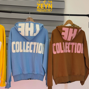 Sudadera con capucha vintage personalizada con cremallera, lavado ácido, bordado de lentejuelas e impresión digital - Product Image 5