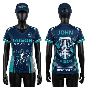 Maillot de golf féminin 160 GSM en polyester premium, respirant et anti-humidité, beige et turquoise, avec motif géométrique sublimé - Product Image 5